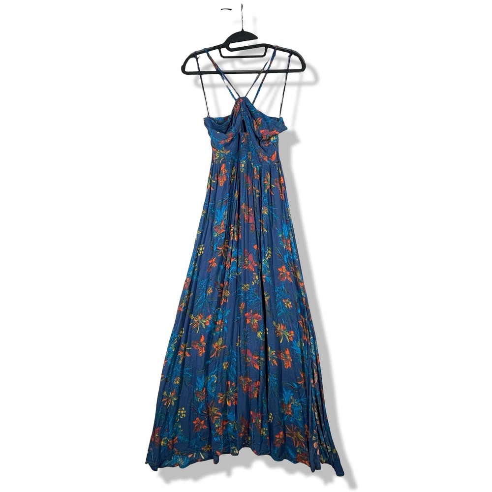 Intimately Free People Maxi Dress Womens Small Blue Floral Boho Tropical Beachy